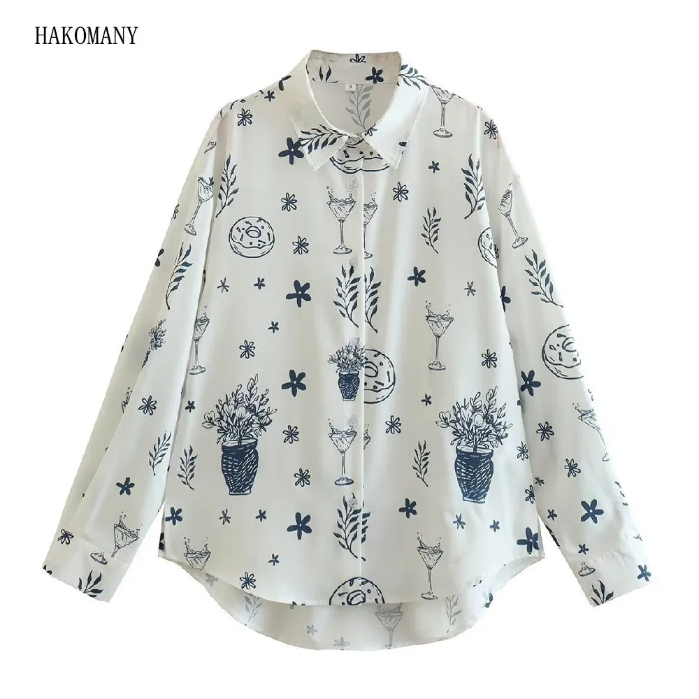 2023 Women Single-Breasted Button Full Sleeve Loose Leisure Blouses Curved Hem Tops Spring Lapel Fruit Flower Print Shirt
2023 Women Single-Breasted Button Full Sleeve Loose Leisure Blouses Curved Hem Tops Spring Lapel Fruit Flower Print Shirt