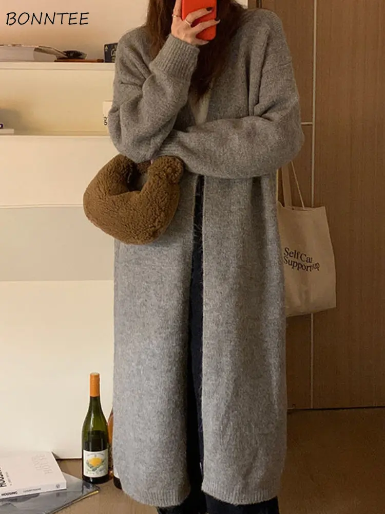 Длинный кардиган, Женская свободная одежда в минималистичном стиле, удобный теплый весенний свитер в стиле Харадзюку для отдыха, уличная одежда в стиле ольччан, нежный и стильный 
Длинный кардиган, Женская свободная одежда в минималистичном стиле, удобный теплый весенний свитер в стиле Харадзюку для отдыха, уличная одежда в стиле ольччан, нежный и стильный