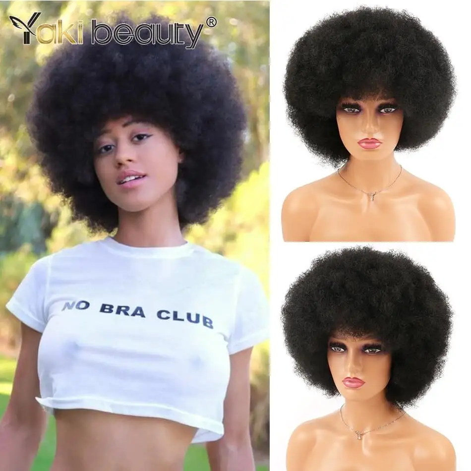 Short Synthetic Hair Afro Kinky Curly Wigs With Bangs For Black Women African Synthetic Black Glueless Cosplay Natural Black Wig
Short Synthetic Hair Afro Kinky Curly Wigs With Bangs For Black Women African Synthetic Black Glueless Cosplay Natural Black Wig