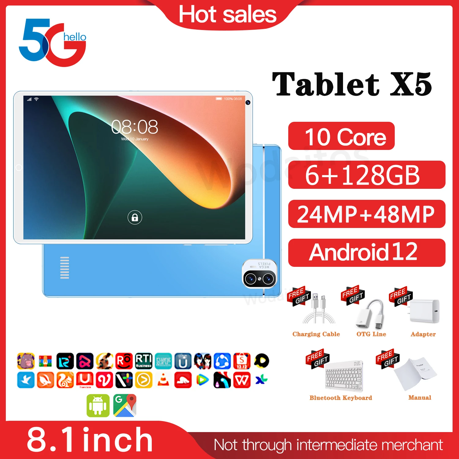 5G Notebook X5 Android 12 LTE Pad Pro 2 SIM ноутбук 6 ГБ 128 дешевый десятиядерный нетбук 8000 мАч GPS 24 Мп
