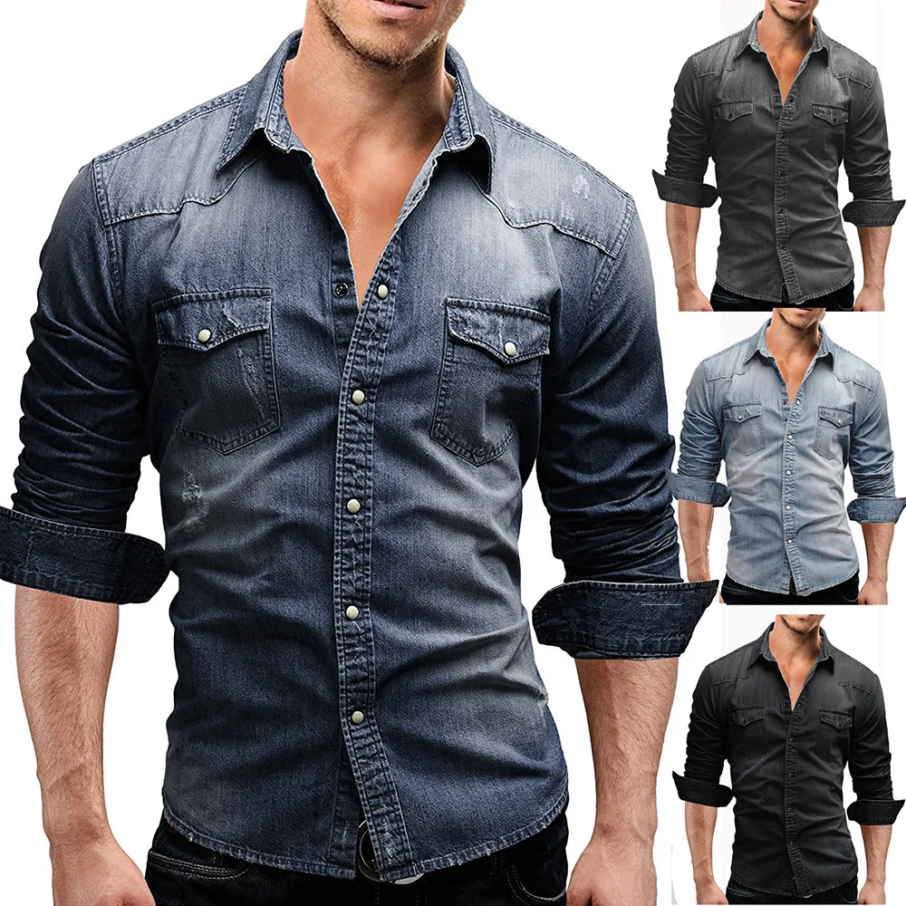 Spring Autumn Denim Shirts Men Casual Long Sleeve Tee Coat Soft Cotton Slim Jean T Shirts Blue Retro Handsome Mens Cowboy Tops
Spring Autumn Denim Shirts Men Casual Long Sleeve Tee Coat Soft Cotton Slim Jean T Shirts Blue Retro Handsome Mens Cowboy Tops