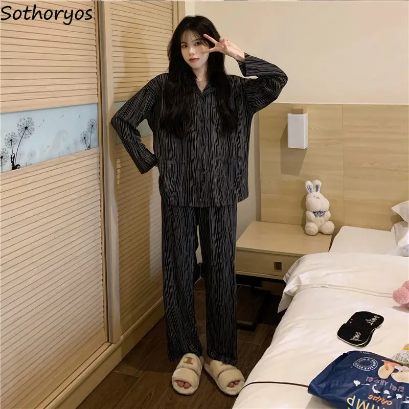 Pajama Sets Women Striped All-match Leisure Basics Simple Vintage Special Minimalist Korean Style Young Autumn Elegant Trendy
Pajama Sets Women Striped All-match Leisure Basics Simple Vintage Special Minimalist Korean Style Young Autumn Elegant Trendy