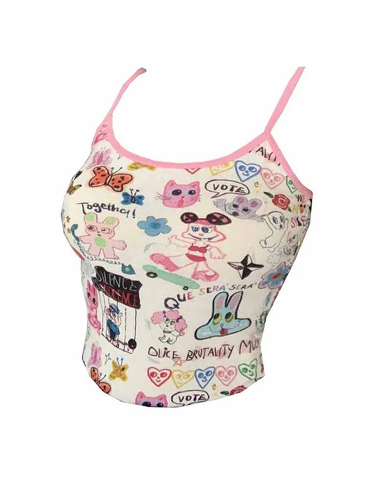 

Summer Women Y2k Streetwear Kawaii Graphic Camisole Halter Harajuku Corset Crop Top Korean Fashion Sexy Gyaru 2000s Coquette