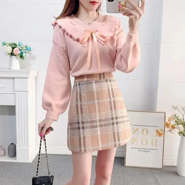 Women 2022 Autumn Winter New 2 Piece Sets Female Long Sleeve Bow Knit Sweater Tops + High Waist Woolen Skirts Ladies Suits Q367
Women 2022 Autumn Winter New 2 Piece Sets Female Long Sleeve Bow Knit Sweater Tops + High Waist Woolen Skirts Ladies Suits Q367