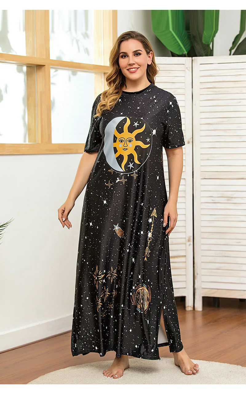 2023 Summer Women's New Large Dress Loose Casual Graffiti Homewear Sun Moon Print Round Neck T-shirt Dress Black
2023 Summer Women's New Large Dress Loose Casual Graffiti Homewear Sun Moon Print Round Neck T-shirt Dress Black