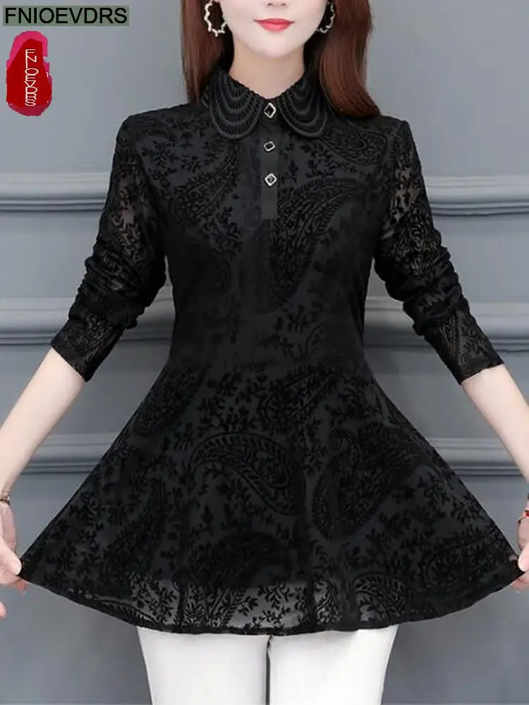 2022 Spring Winter Basic Shirts Blouses Woman Long Sleeve Elegant Lady Patchwork Sheer Mesh Black Lace Hollow Out Top Blouses
2022 Spring Winter Basic Shirts Blouses Woman Long Sleeve Elegant Lady Patchwork Sheer Mesh Black Lace Hollow Out Top Blouses