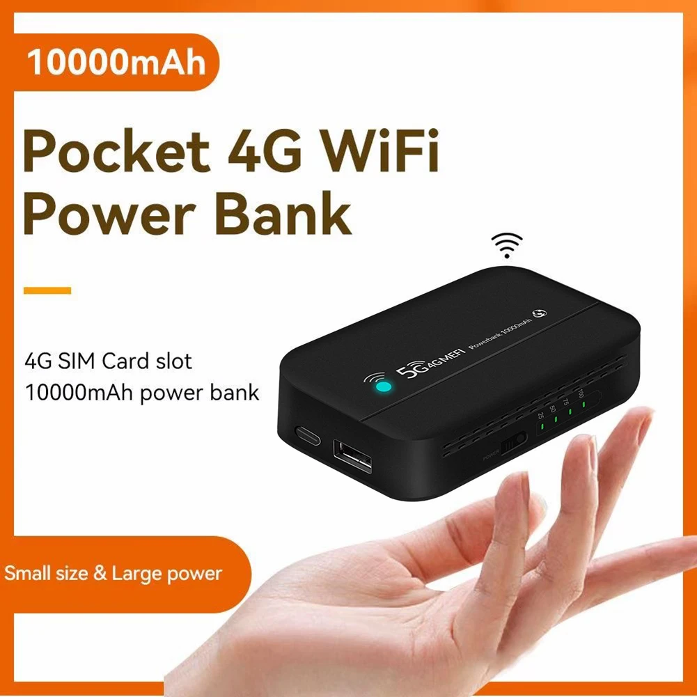 

4G LTE Portable Charger Router 10000mAh Mobile Power Bank Pocket WiFi Mini for Business Office Network for Outdoor Trip Internet