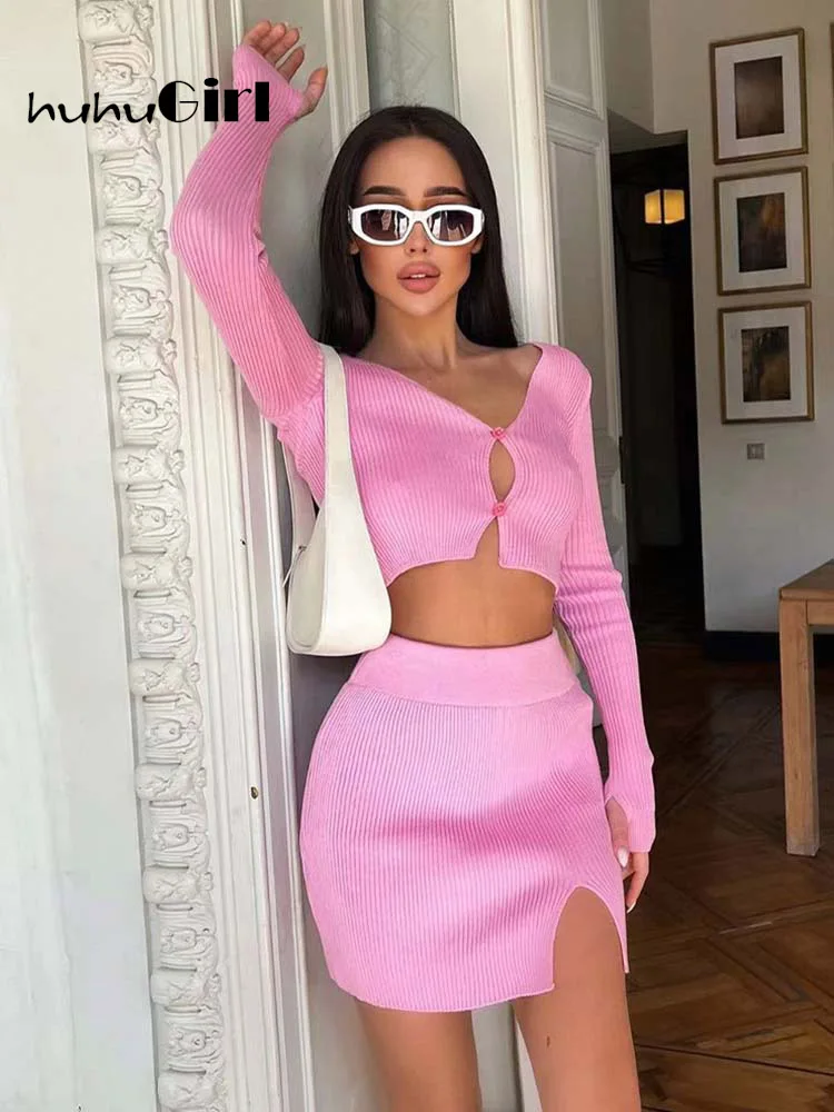Huhugirl Summer Sexy Women Tracksuits Hollow Out Crop Tops and Side Split Skirts Suits Elastic Waist Solid Female Sets 2 Pieces
Huhugirl Summer Sexy Women Tracksuits Hollow Out Crop Tops and Side Split Skirts Suits Elastic Waist Solid Female Sets 2 Pieces
