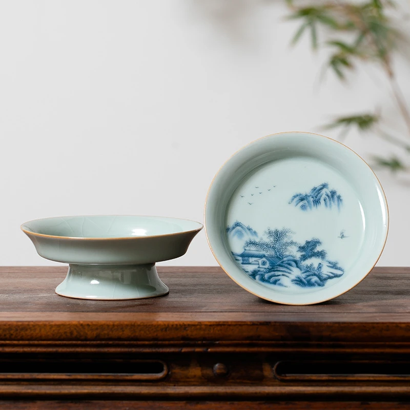 

Blue and White Sky Green Kiln Small Pot Bearing Fruit Tray Your Porcelain Kung Fu Tea Pot Bearing Dry Bubble Table Tea Tray