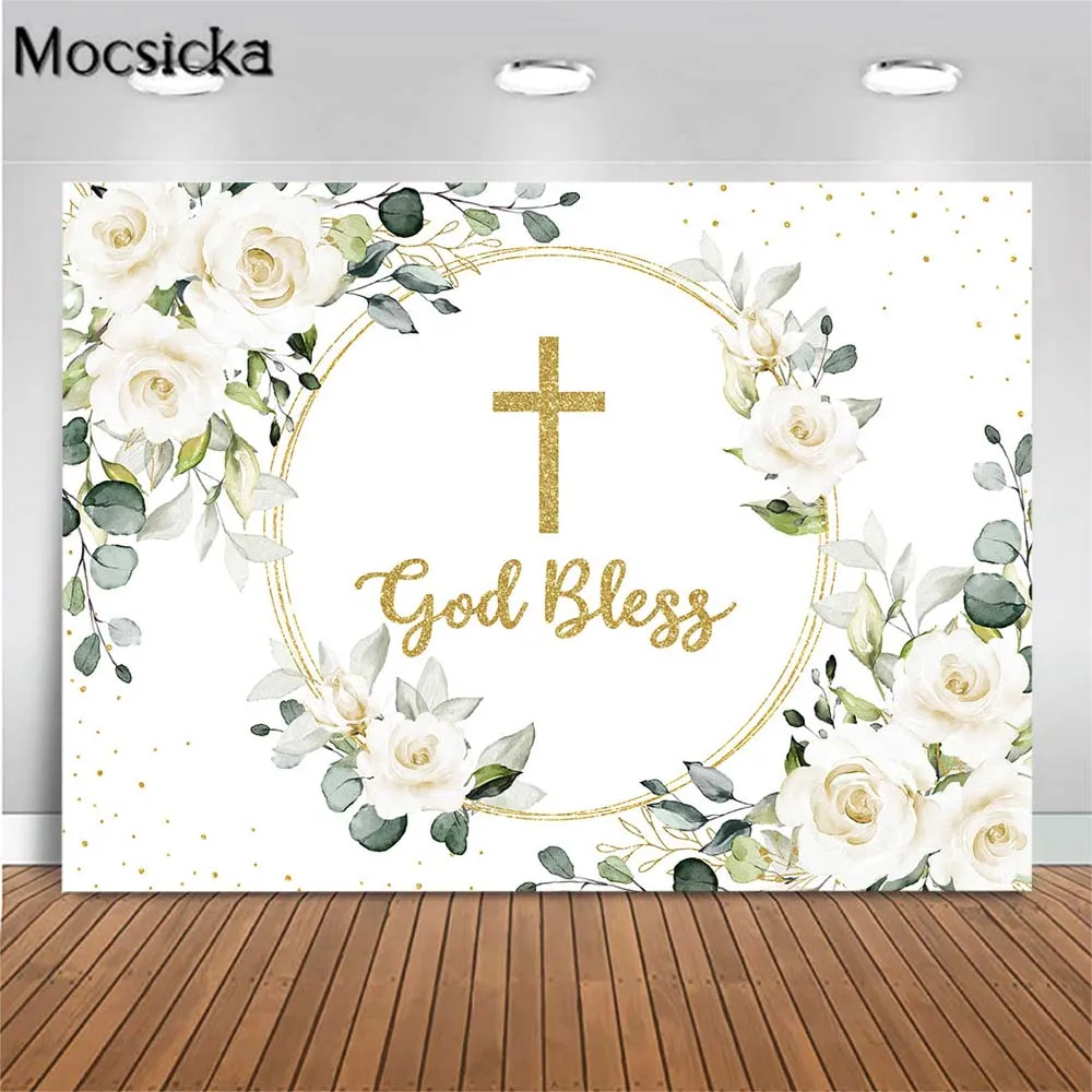 Mocsicka White Flowers Newborn Baptism Backdrop Golden Circle Cross God Bless Photography Backgrounds Girl First Communion Decor
Mocsicka White Flowers Newborn Baptism Backdrop Golden Circle Cross God Bless Photography Backgrounds Girl First Communion Decor