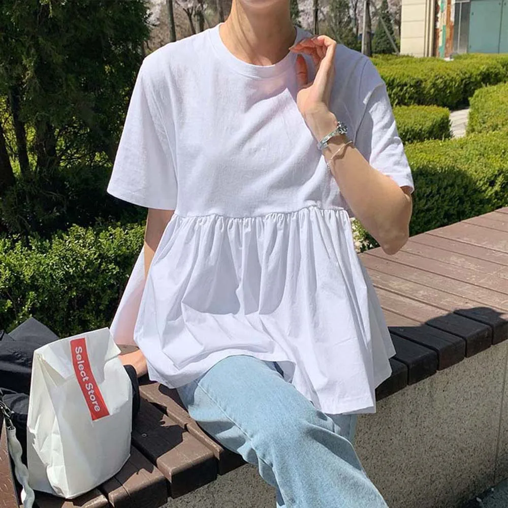 T-shirt Round Neck Pullover Short-sleeved A-line Stitching Loose Puffy Top White Baby Shirt Female Korean Summer 2022 New Top
T-shirt Round Neck Pullover Short-sleeved A-line Stitching Loose Puffy Top White Baby Shirt Female Korean Summer 2022 New Top