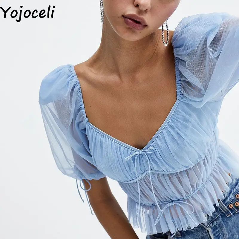 Yojoceli Elegant mesh women bow blouse Lace summer beach casual fashion blouse Ruffle blue vintage sweet blusas
Yojoceli Elegant mesh women bow blouse Lace summer beach casual fashion blouse Ruffle blue vintage sweet blusas
