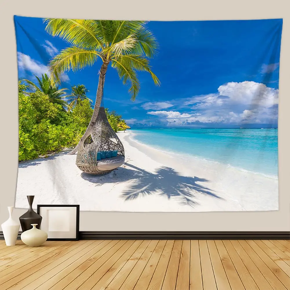 

3D Nordic Coconut Tree Ocean Beach Tapestry Tropical Plant Sea Scenery Tapestries Bedroom Living Room Dorm Decor Wall Hanging