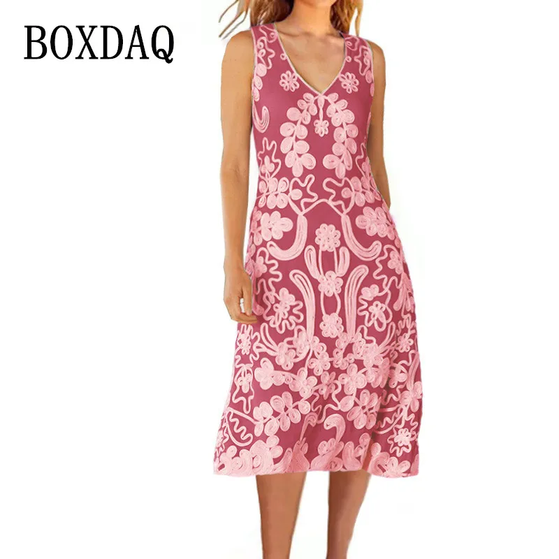 Женское свободное пляжное платье, винтажное народное Платье Бохо без рукавов, Повседневное платье-майка с V-образным вырезом и цветочным пр... 
Женское свободное пляжное платье, винтажное народное Платье Бохо без рукавов, Повседневное платье-майка с V-образным вырезом и цветочным пр...