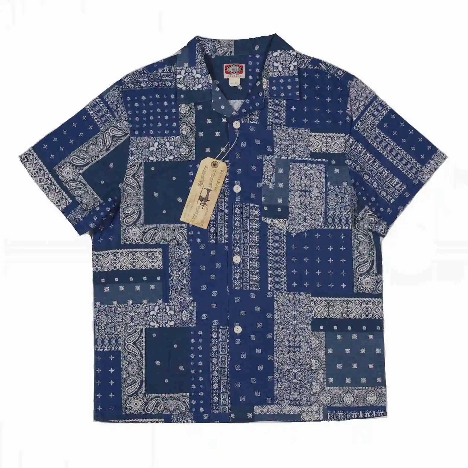 

BOB DONG Indigo Paisley Camp Shirts Vintage Totem Cotton Flax Hawaiian Shirt