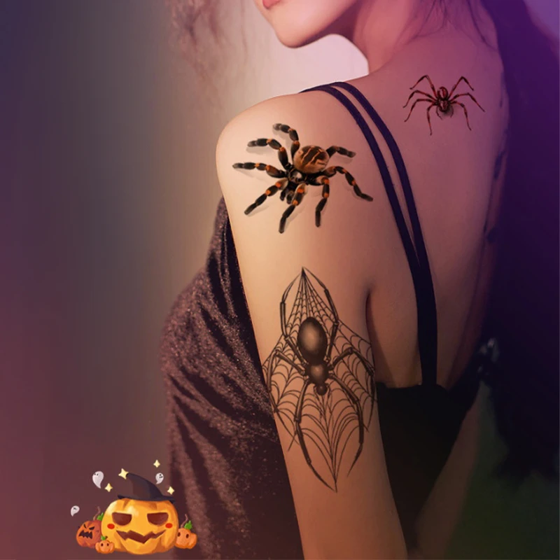 

2 Sheets Halloween Holiday Face Makeup and Terror Spider and Scar Mask Design Fake Temporary Waterproof Tattoo Sticker