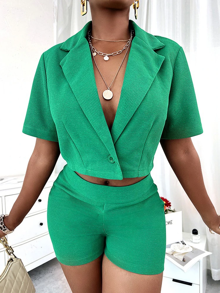Sets Outifits 2022 Autumn Waffle Knit Lapel Collar Crop Blazer & Shorts Set Of Two Fashion Casual Pieces For Women Elegant Femal
Sets Outifits 2022 Autumn Waffle Knit Lapel Collar Crop Blazer & Shorts Set Of Two Fashion Casual Pieces For Women Elegant Femal