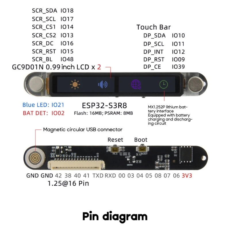 T-Touch Bar ESP32-S3 Touch Display Bar Development Board ESP32-S3R8 WiFi Bluetooth-compatible Module Round USB Connector
T-Touch Bar ESP32-S3 Touch Display Bar Development Board ESP32-S3R8 WiFi Bluetooth-compatible Module Round USB Connector