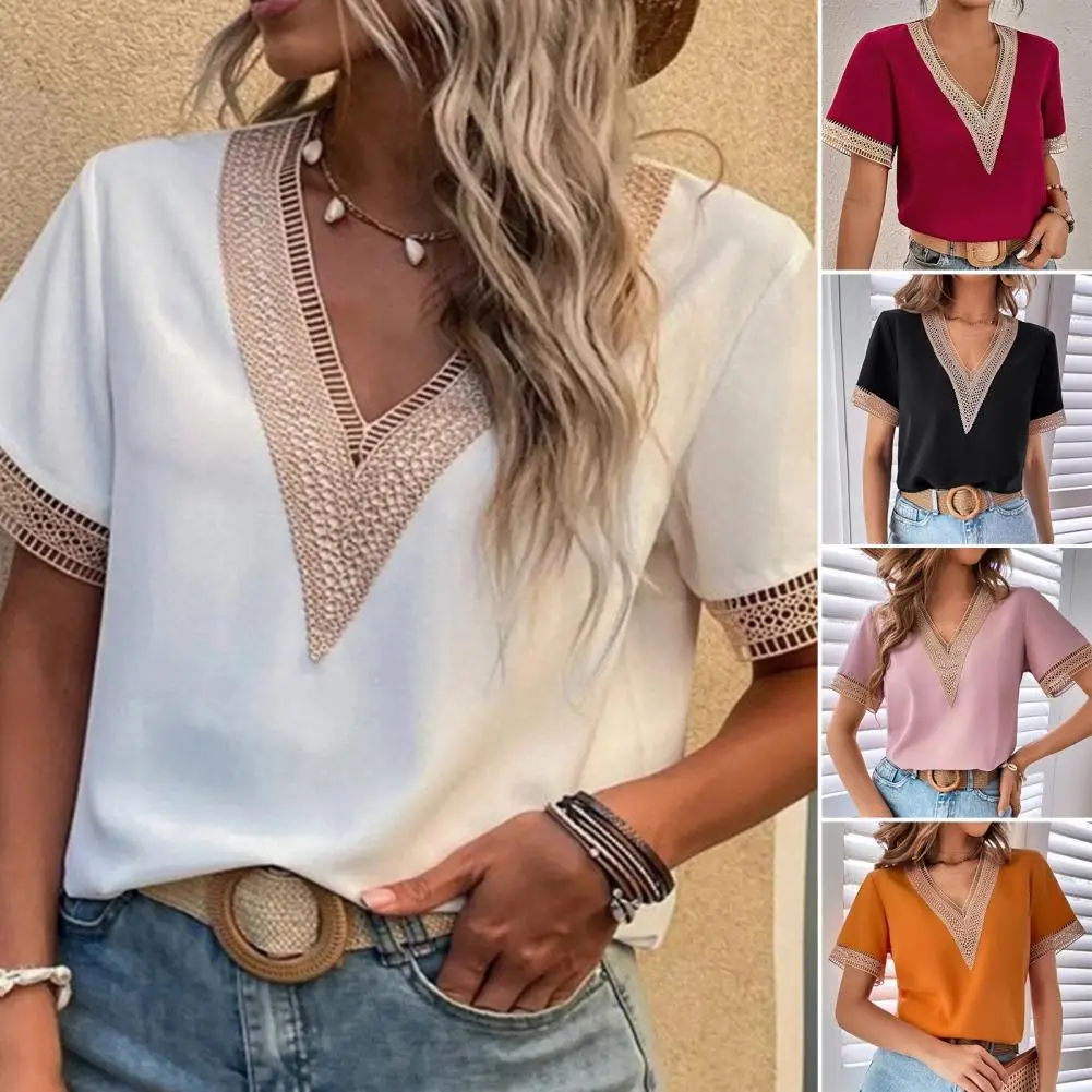 Casual Fashion Hollow Out Patchwork Solid Shirt Lady Shirt Breathable Lace Patchwork Short Sleeve Shirt Top for Office Blouses
Casual Fashion Hollow Out Patchwork Solid Shirt Lady Shirt Breathable Lace Patchwork Short Sleeve Shirt Top for Office Blouses