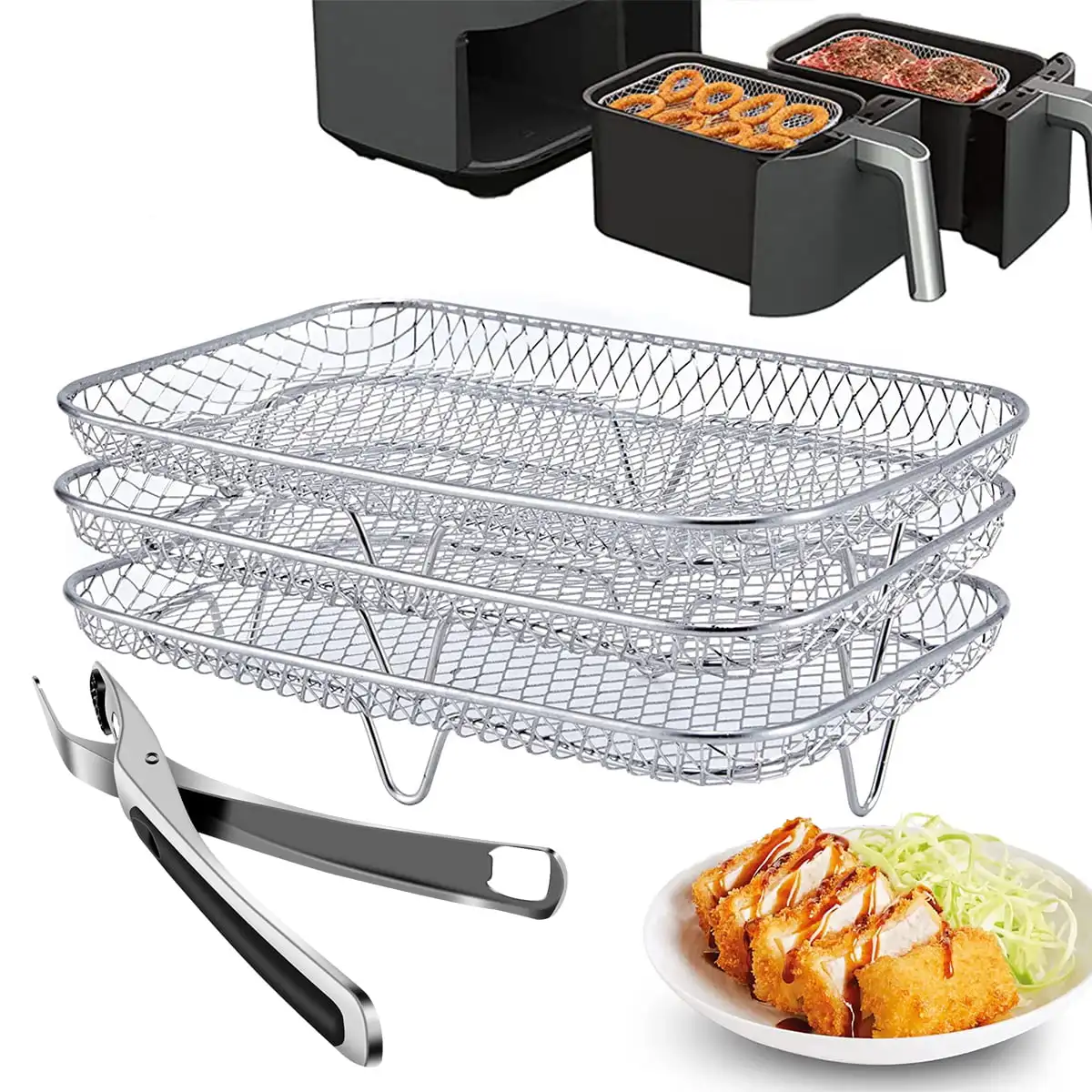 Oven and Air Fryer Racks Three Stackable Dehydrator Racks 304 Stainless Steel Oven and Air Fryer Basket Tray with Food Clip Oven
Oven and Air Fryer Racks Three Stackable Dehydrator Racks 304 Stainless Steel Oven and Air Fryer Basket Tray with Food Clip Oven