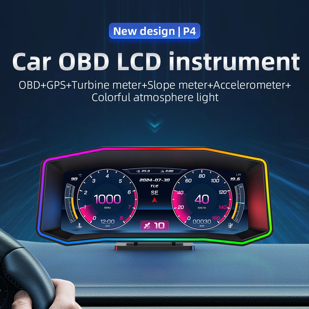 Новейший автомобильный проекционный дисплей P4 OBD2 Smart Car HUD Turbo Gauge Цифровой одометр