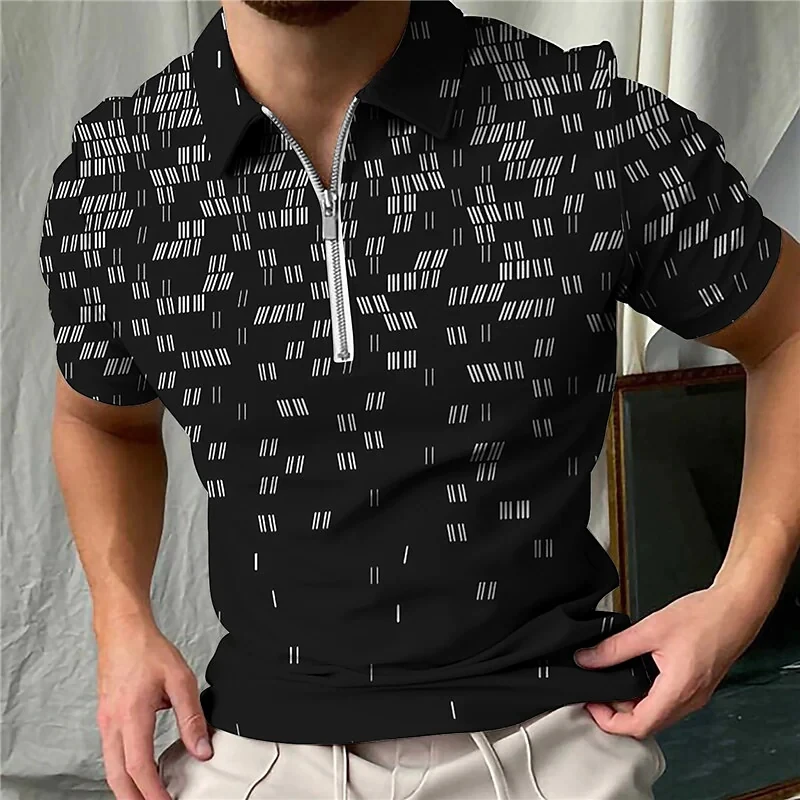 

Men's Polo Shirt Golf Shirt Zip Polo Tribal Graphic Prints Turndown Blue Brown Outdoor Street Long Sleeve Zipper Print Clothing