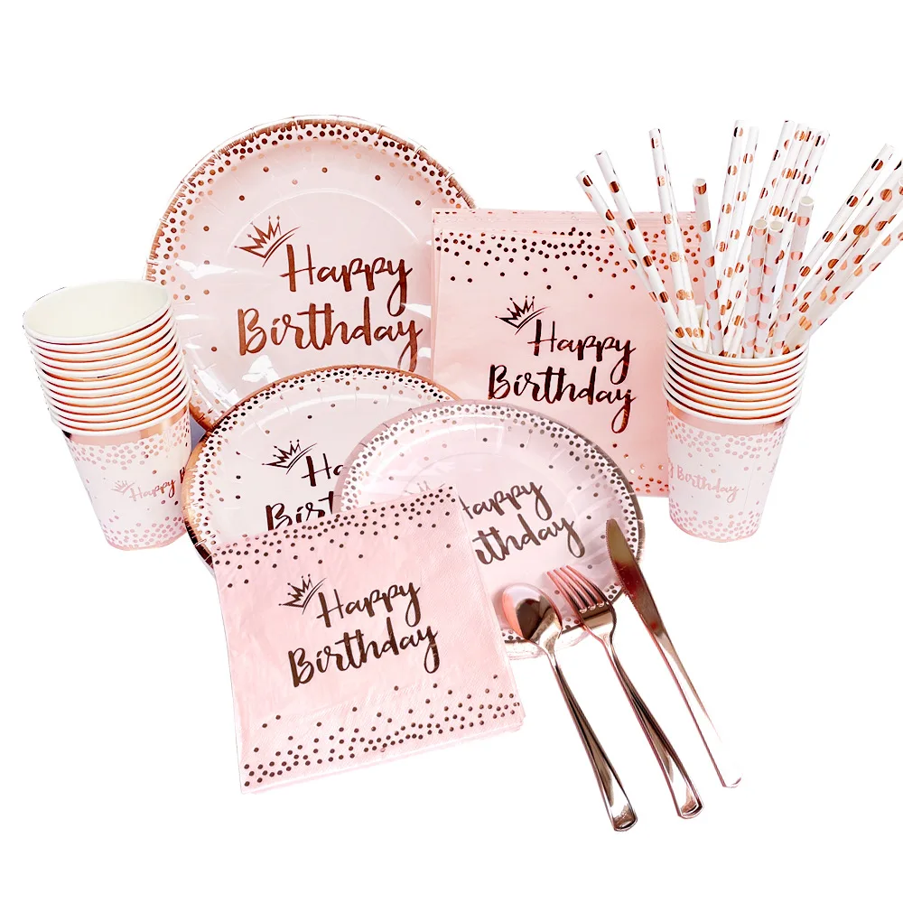 Rose Gold Happy Birthday Party Disposable Tableware Sets 20 Guests Plate Cup Tablecloth Napkin Fork Birthday Party Decorations
Rose Gold Happy Birthday Party Disposable Tableware Sets 20 Guests Plate Cup Tablecloth Napkin Fork Birthday Party Decorations