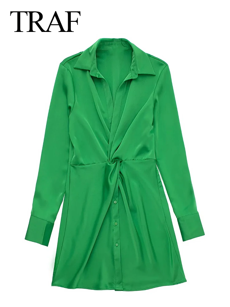 TRAF Retro Elegant Green Lapel Single Breasted Long Sleeve Ladies Dress Skin Friendly Waist Pleated Fashion Women's Dress
TRAF Retro Elegant Green Lapel Single Breasted Long Sleeve Ladies Dress Skin Friendly Waist Pleated Fashion Women's Dress