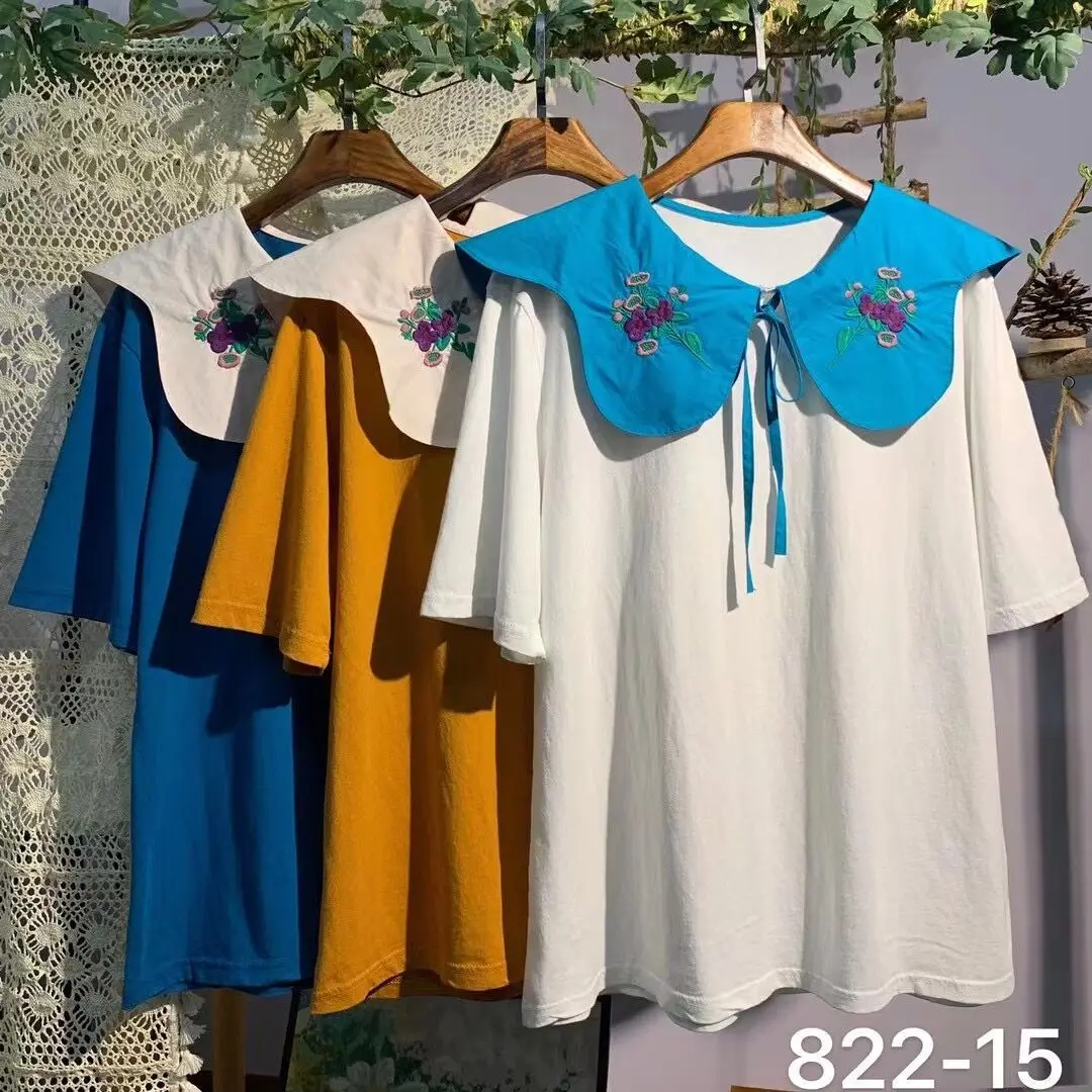 Mori Girl Short-sleeve T-shirt 2022 Summer New Fashion Sweet Embroidery Peter Pan Collar Pullover T Shirts
Mori Girl Short-sleeve T-shirt 2022 Summer New Fashion Sweet Embroidery Peter Pan Collar Pullover T Shirts