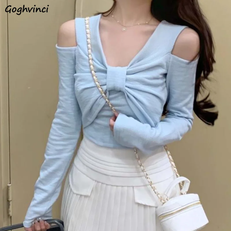 Long-sleeve T-shirts for Women Bow Off-shoulder V-neck Solid Spring Classic All-match Sweet Korean Style Fashion College Daily
Long-sleeve T-shirts for Women Bow Off-shoulder V-neck Solid Spring Classic All-match Sweet Korean Style Fashion College Daily