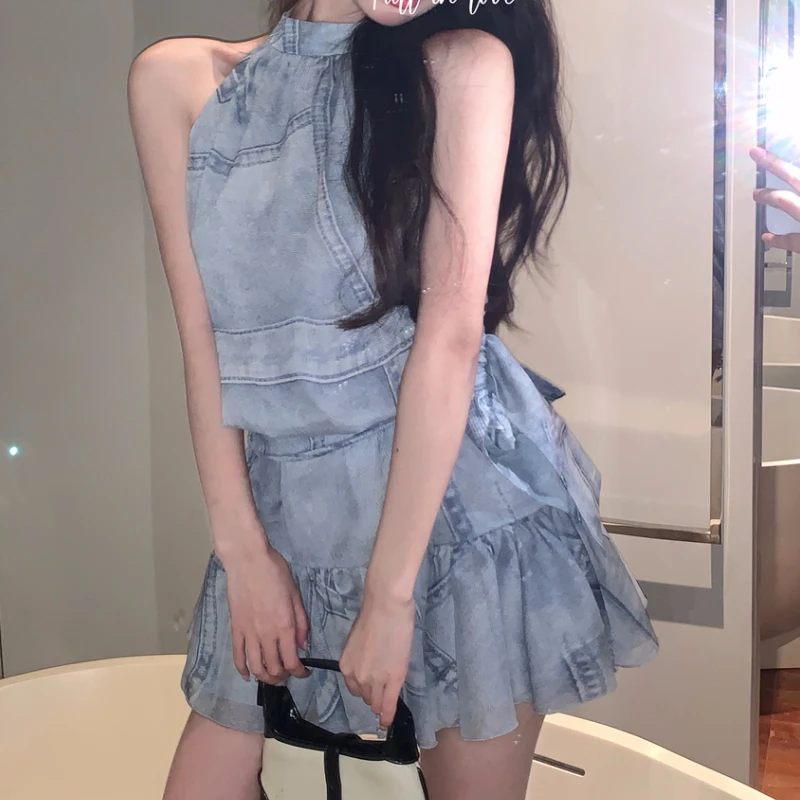 2022 Brand New Halter Neck Backless Imitated Denim Mini Dress Sexy Club Women Summer Dress Vintage Vestidos
2022 Brand New Halter Neck Backless Imitated Denim Mini Dress Sexy Club Women Summer Dress Vintage Vestidos