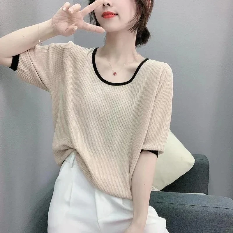 Half Sleeve T-Shirt Knitting Elegant Short Sleeve Design Beautiful Woman Blouse Korean Fashion Loose Casual 2022 New Summer Top
Half Sleeve T-Shirt Knitting Elegant Short Sleeve Design Beautiful Woman Blouse Korean Fashion Loose Casual 2022 New Summer Top