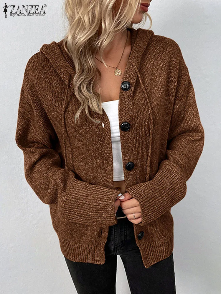 ZANZEA 2023 Winter Hooded Coat Women Kinitted Cardigan Casual Button Long Sleeve Outwears Fashion Solid Color Sweater Oversized
ZANZEA 2023 Winter Hooded Coat Women Kinitted Cardigan Casual Button Long Sleeve Outwears Fashion Solid Color Sweater Oversized