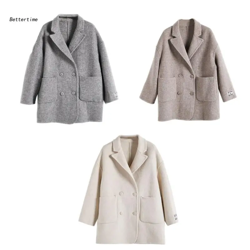 B36D Women Double Breasted Wool Jackets Winter Casual Loose Outerwear with Pockets
B36D Women Double Breasted Wool Jackets Winter Casual Loose Outerwear with Pockets