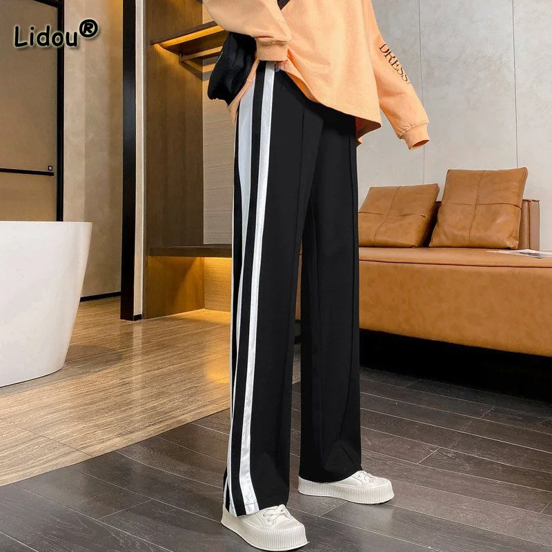 Streetwear Trend Drawstring Trousers Drape Loose Straight Casual Women's Spring Summer Striped Black Sports Floor Dragging Pants
Streetwear Trend Drawstring Trousers Drape Loose Straight Casual Women's Spring Summer Striped Black Sports Floor Dragging Pants