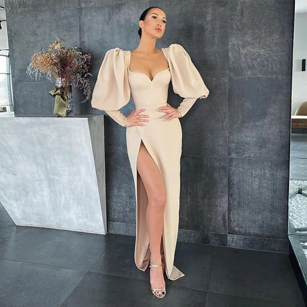 EAEOVN Puffy Sleeves Prom Dress Sheath Thigh-Slit Sexy Prom Gown Column Full Sleeves Sweep Train Custom Make Modern Formal Dress
EAEOVN Puffy Sleeves Prom Dress Sheath Thigh-Slit Sexy Prom Gown Column Full Sleeves Sweep Train Custom Make Modern Formal Dress