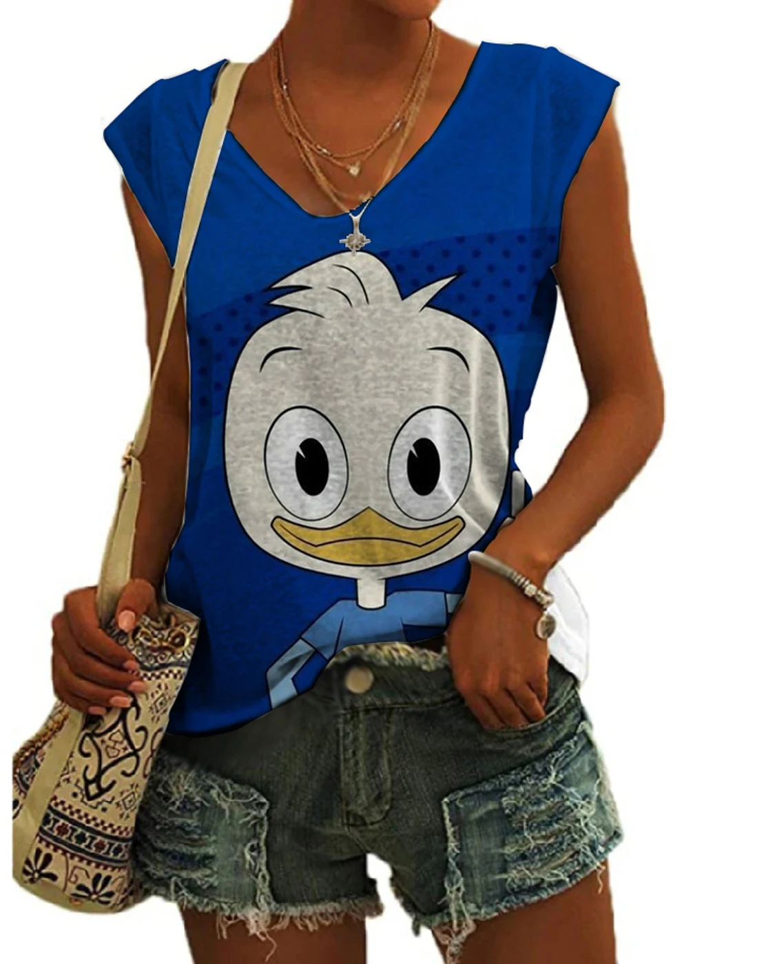 2023 summer new street style sleeveless vest Disney brand Mickey and Minnie cartoon all-match casual ladies slim V-neck top Y2K 
2023 summer new street style sleeveless vest Disney brand Mickey and Minnie cartoon all-match casual ladies slim V-neck top Y2K