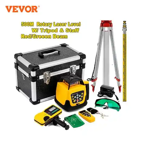 VEVOR 360 поворотный комплект лазерного уровня со штативом и персоналом самонивелирующийся 500 м вертикальный горизонтальный сканирующий измер...