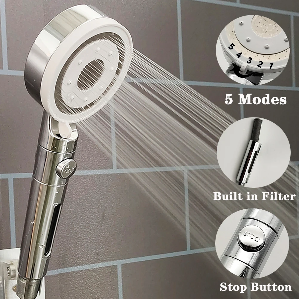 High Pressure Large Flow Shower Head 5 Modes With Filter Stop Button Spray Nozzle Massage Rainfall Shower Bathroom Accessories
High Pressure Large Flow Shower Head 5 Modes With Filter Stop Button Spray Nozzle Massage Rainfall Shower Bathroom Accessories