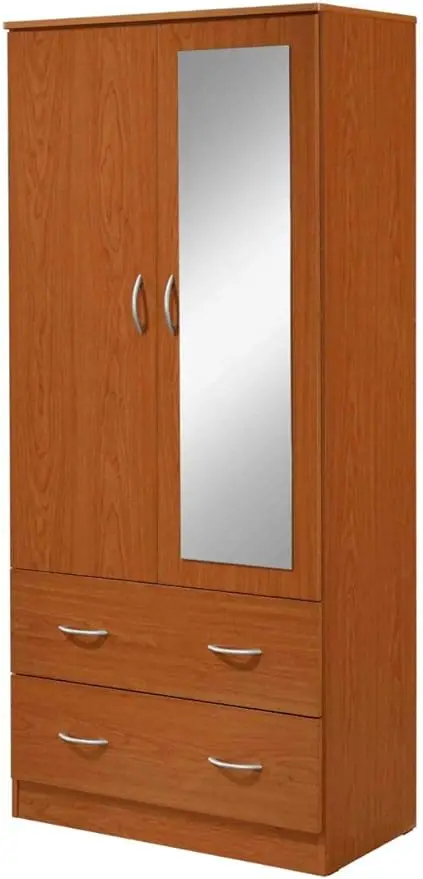 Hodedah Two Door Wardrobe with Two Drawers and Hanging Rod plus Mirror, Cherry furniture closet
Hodedah Two Door Wardrobe with Two Drawers and Hanging Rod plus Mirror, Cherry furniture closet
