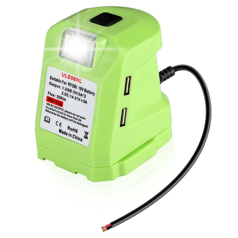 New Battery Adapter For Ryobi 18V Li-Ion Battery, DC Port & LED Work Light & Dual USB Charger
New Battery Adapter For Ryobi 18V Li-Ion Battery, DC Port & LED Work Light & Dual USB Charger