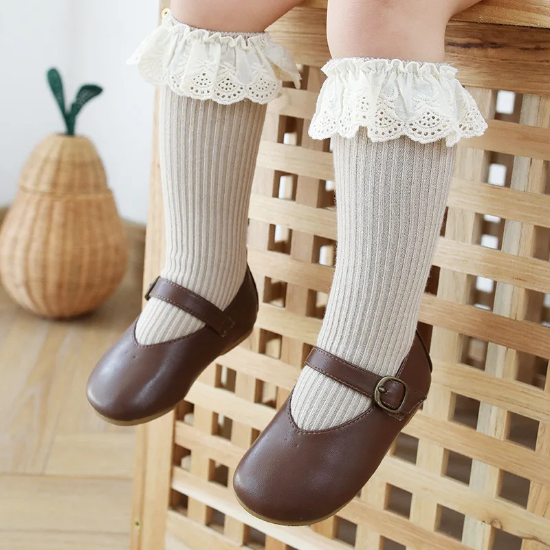 

Baby Girls Knee High Socks Long Kids Soft Cotton Lace Stuff Princess Children Sock Ruffle 0-8 Years Leg Warmers Cute Girl Socks