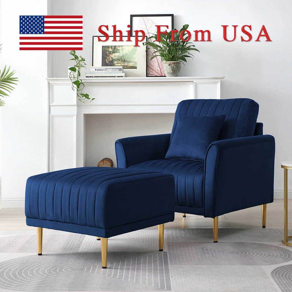Accent Chair with Ottoman Single Sofa Set Modern Velvet Barrel Armchair with Golden Legs Home Channel Tufted Back Club, Blue
Accent Chair with Ottoman Single Sofa Set Modern Velvet Barrel Armchair with Golden Legs Home Channel Tufted Back Club, Blue