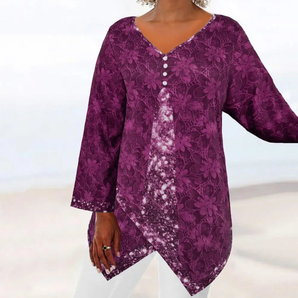 Button Decoration Blouse Floral Print Patchwork Blouse Irregular Hem V-neck Office Lady Shirt Stylish Women's Pullover Tops
Button Decoration Blouse Floral Print Patchwork Blouse Irregular Hem V-neck Office Lady Shirt Stylish Women's Pullover Tops