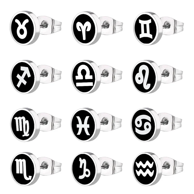 Korean Fashion Titanium Steel Twelve Constellation Pattern Earrings Stainless Steel Creative Oil Dripping Small Earrings Women
Korean Fashion Titanium Steel Twelve Constellation Pattern Earrings Stainless Steel Creative Oil Dripping Small Earrings Women