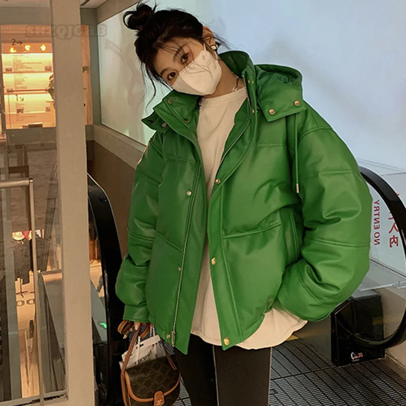 Women's Sheepskin Leather Down Jacket Winter Detachable Hat Casual Solid Button Zipper Decoration Oversize Leather Coat 2023
Women's Sheepskin Leather Down Jacket Winter Detachable Hat Casual Solid Button Zipper Decoration Oversize Leather Coat 2023