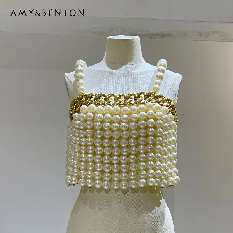 Fashion Handmade Beaded Large Particle Pearl Spaghetti-Strap Camisole Top for Women Party Sling Tops for Female New Fashion
Fashion Handmade Beaded Large Particle Pearl Spaghetti-Strap Camisole Top for Women Party Sling Tops for Female New Fashion