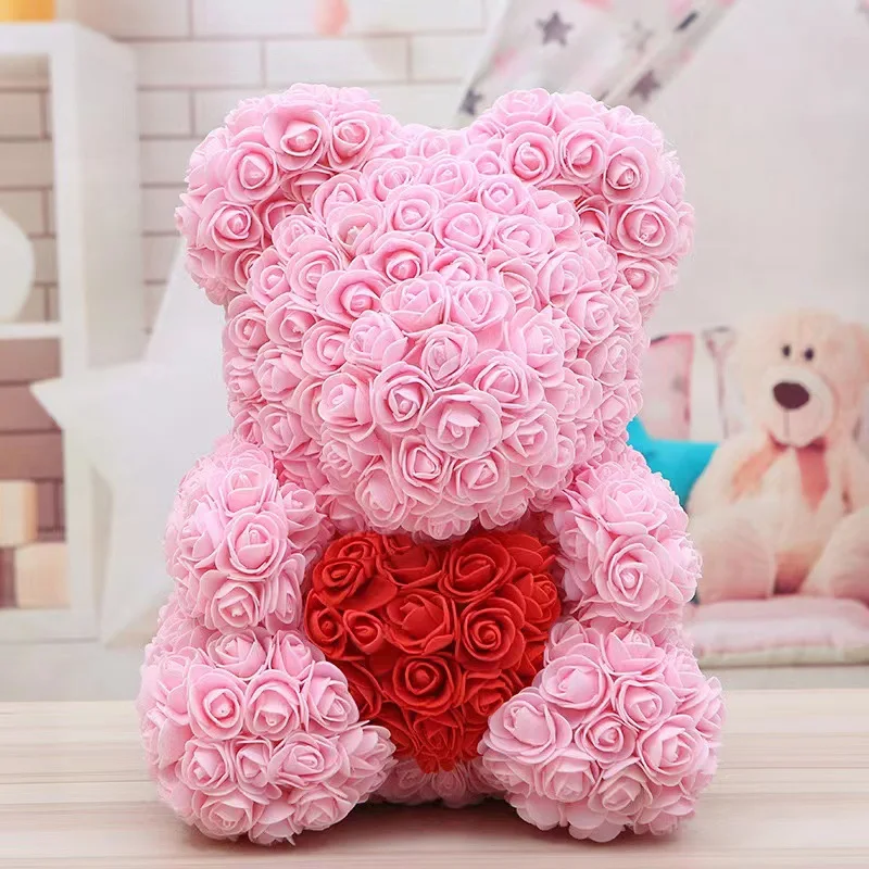 

DIY 25cm Teddy Rose Bear With Box Artificial PE Flower Bear Rose Valentine's Day For Girlfriend Women Wife Mother's Day Gifts