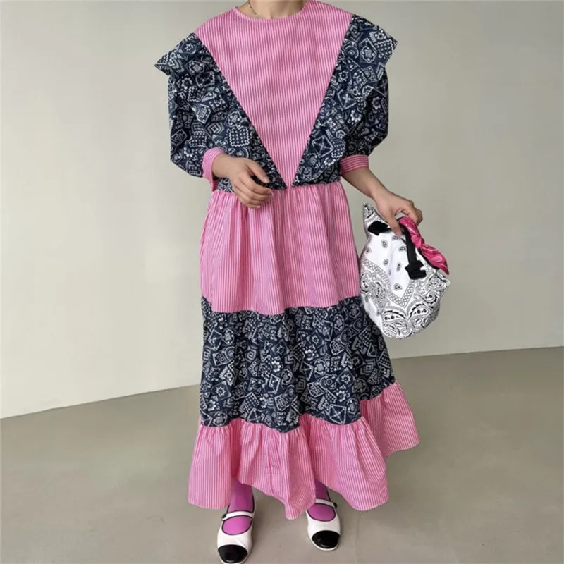 Korean Vintage Round Neck Ruffle Contrast Color Splicing Boho Long Dress Summer Loose Casual Puff Sleeve Ladies Dresses Vestidos
Korean Vintage Round Neck Ruffle Contrast Color Splicing Boho Long Dress Summer Loose Casual Puff Sleeve Ladies Dresses Vestidos
