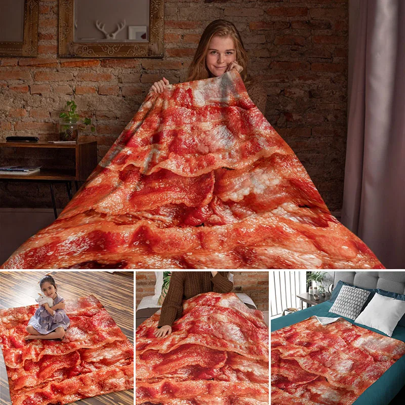 

Soft Flannel Food Bacon Blanket Funny Creative Cover Realistic Meat Throw Blanket Bedspread Novelty Blanket Gift for Child Adult